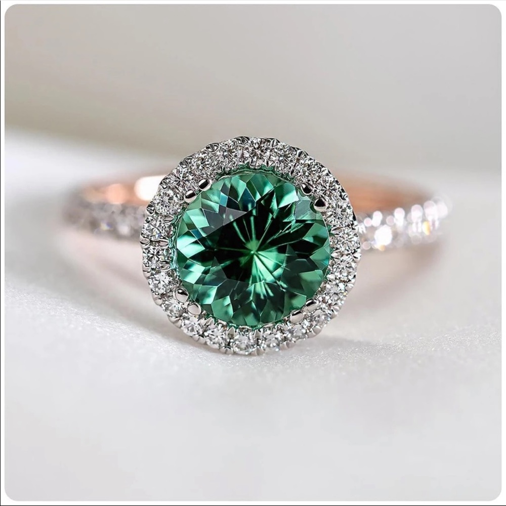 New Two Tone 925 Silver Women Emerald Jewelry Ring - Picture 3 of 4